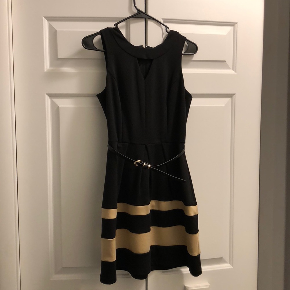 Black dress with tan stripes